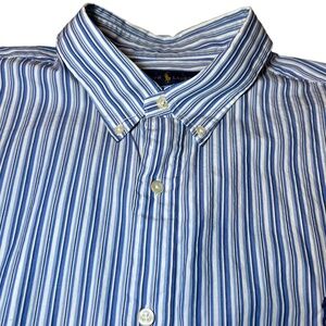 Polo Ralph Lauren Button Down Shirt Men XXL Blue White Stripe Preppy Classic Fit